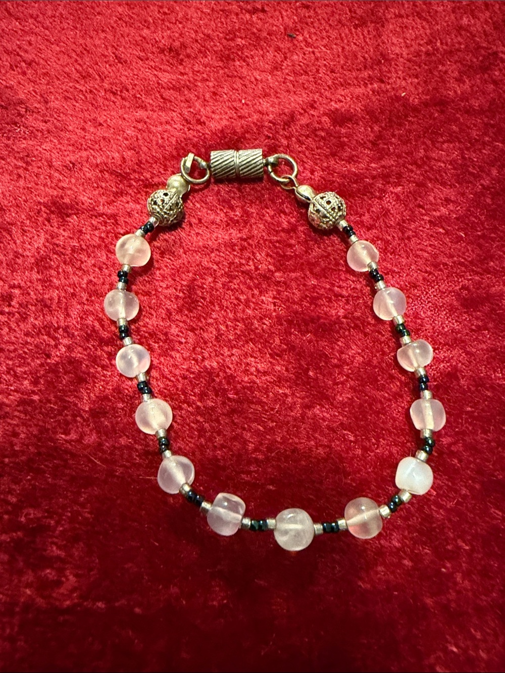 Delicate tested quartz beaded Bracelet - 7” might be sterling balls/ clasp?